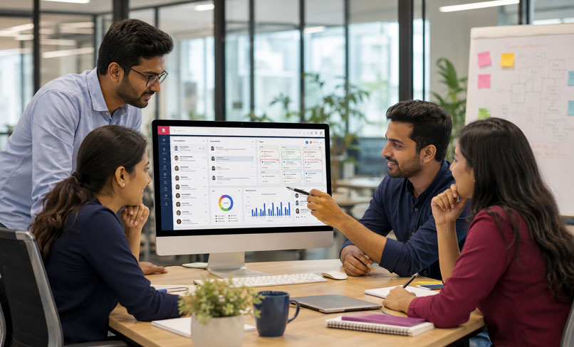Melintross Indian technology team reviewing a business platform
